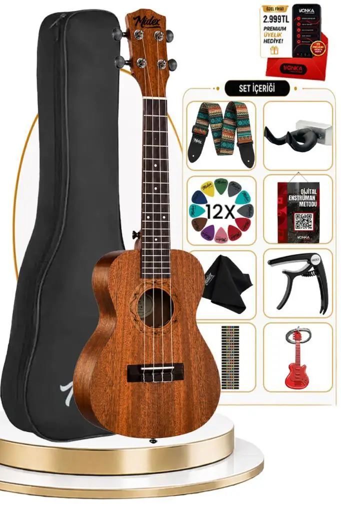 Midex TN-26MC Set Maun Tenör Ukulele (Metod Nota Sticker Askı Pena)