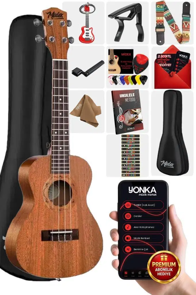 Midex TN-26MC Set Maun Tenör Ukulele (Metod Nota Sticker Askı Pena)