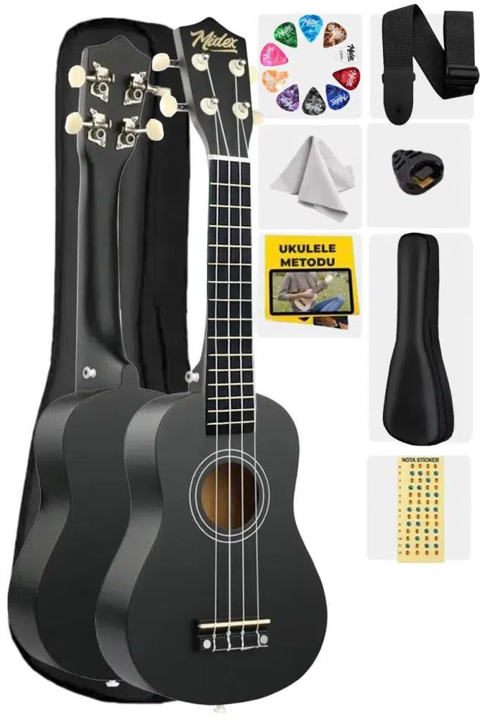 Midex UKX-233BK Siyah Concert Ukulele (Askı Çanta Metod Pena)