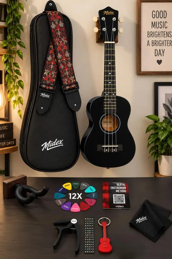 Midex UKX-233BK Siyah Concert Ukulele (Askı Çanta Metod Pena)