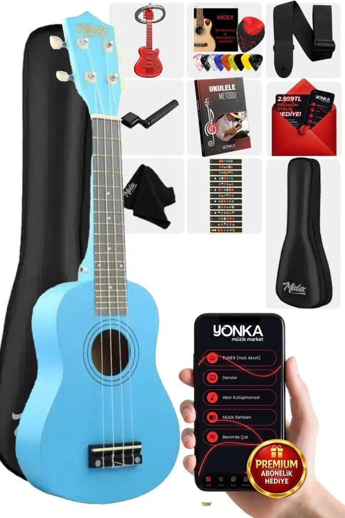 Midex UKX-233BL Mavi Concert Ukulele (Askı Çanta Metod Pena) Midex UKX-233BL Mavi Concert Ukulele (Askı Çanta Metod Pena)