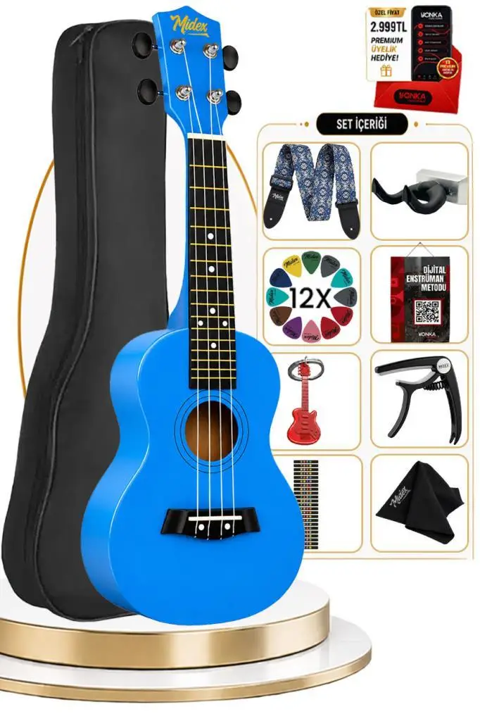Midex UKX-233BL Mavi Concert Ukulele (Askı Çanta Metod Pena)