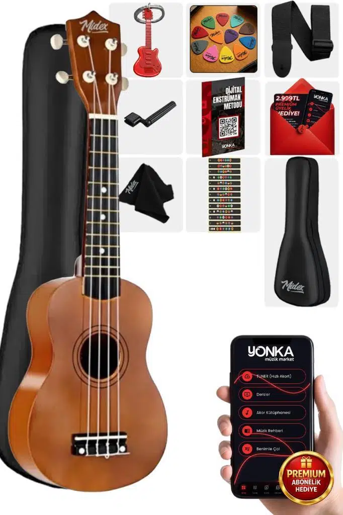 Midex UKX-233M Kahverengi Concert Ukulele (Askı Çanta Metod Pena)