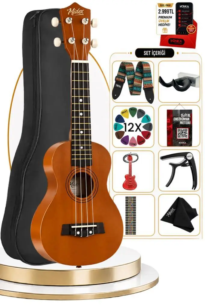 Midex UKX-233M Kahverengi Concert Ukulele (Askı Çanta Pena)