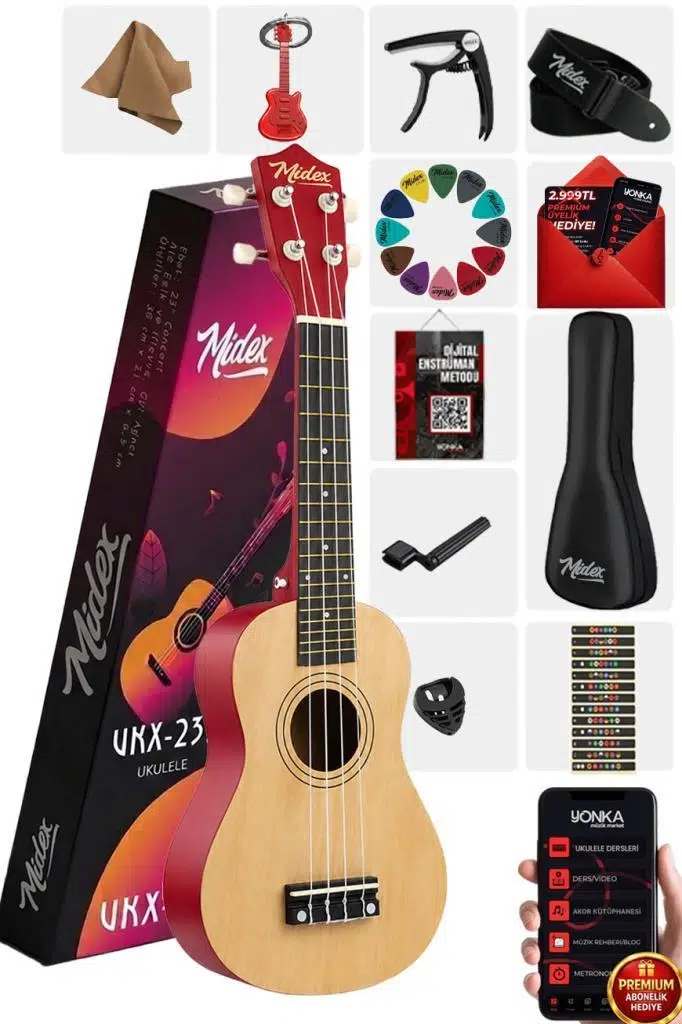 Midex UKX-233NT Naturel Concert Ukulele (Askı Çanta Metod Pena) Midex UKX-233NT Naturel Concert Ukulele (Askı Çanta Metod Pena)