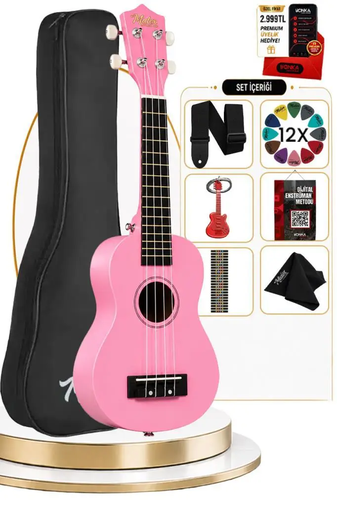 Midex UKX-233PK Pembe Concert Ukulele (Askı Çanta Metod Pena)