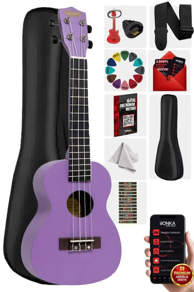 Midex UKX-233PRP Mor Concert Ukulele (Askı Çanta Pena)