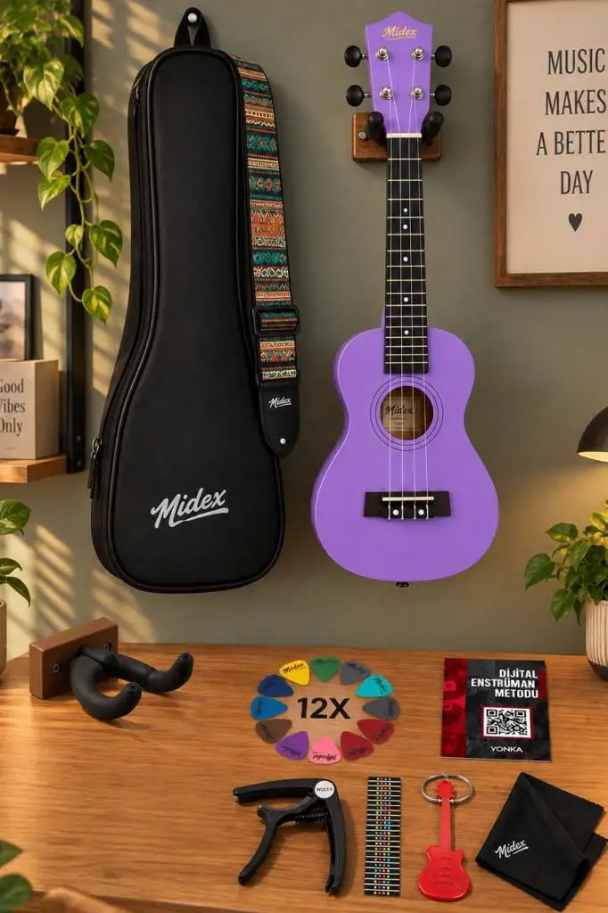Midex UKX-233PRP Mor Concert Ukulele (Askı Çanta Pena)
