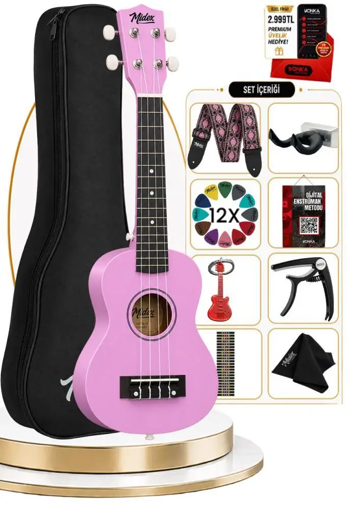 Midex UKX-233PU Lila Concert Ukulele (Askı Çanta Metod Pena)