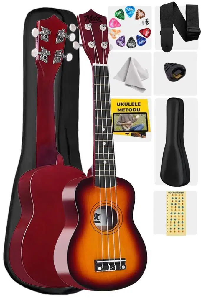 Midex UKX-233SB Sunburs Concert Ukulele (Askı Çanta Metod Pena)