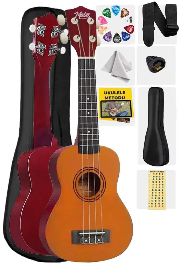 Midex UKX-233YL Turuncu Concert Ukulele (Askı Çanta Metod Pena)