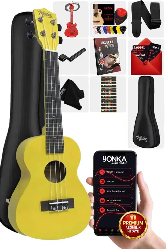 Midex UKX-233YLW Sarı Concert Ukulele (Askı Çanta Metod Pena)