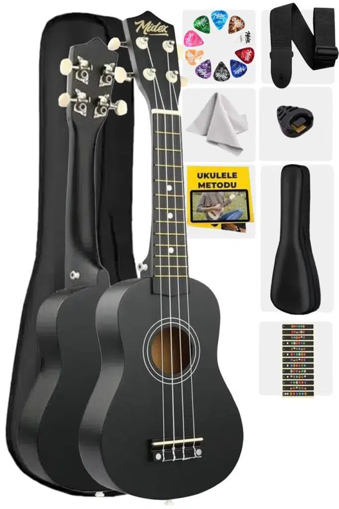 Midex UKX-901BK Siyah Soprano Ukulele (Askı Çanta Metod Pena) Midex UKX-901BK Siyah Soprano Ukulele (Askı Çanta Metod Pena)
