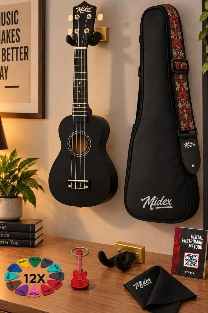 Midex UKX-901BK Siyah Soprano Ukulele (Askı Çanta Metod Pena)