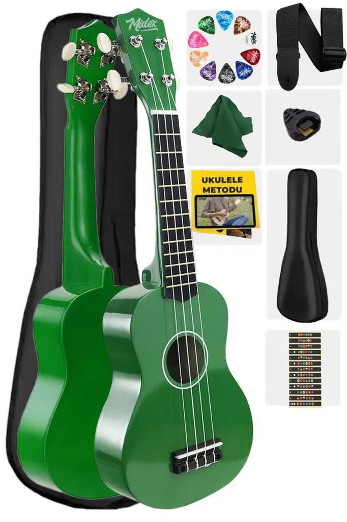 Midex UKX-901GR Yeşil Soprano Ukulele (Askı Çanta Metod Pena) Midex UKX-901GR Yeşil Soprano Ukulele (Askı Çanta Metod Pena)