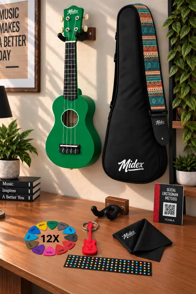 Midex UKX-901GR Yeşil Soprano Ukulele (Askı Çanta Metod Pena)