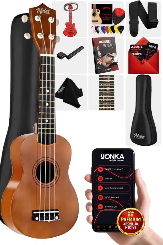 Midex UKX-901M Brown Soprano Ukulele (Askı Çanta Metod Pena)