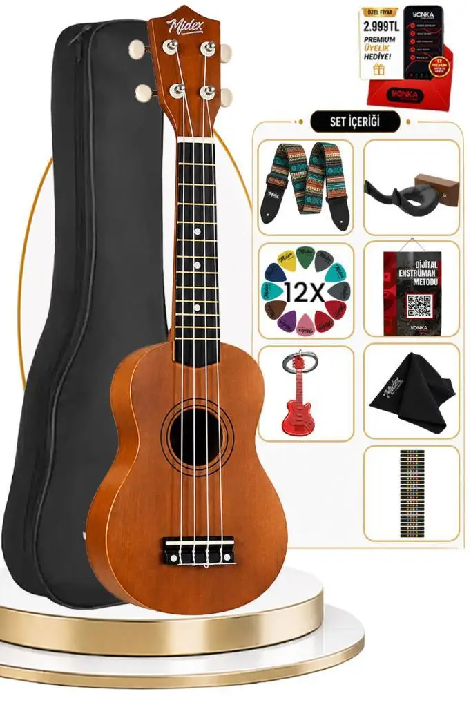 Midex UKX-901M Brown Soprano Ukulele (Askı Çanta Metod Pena)