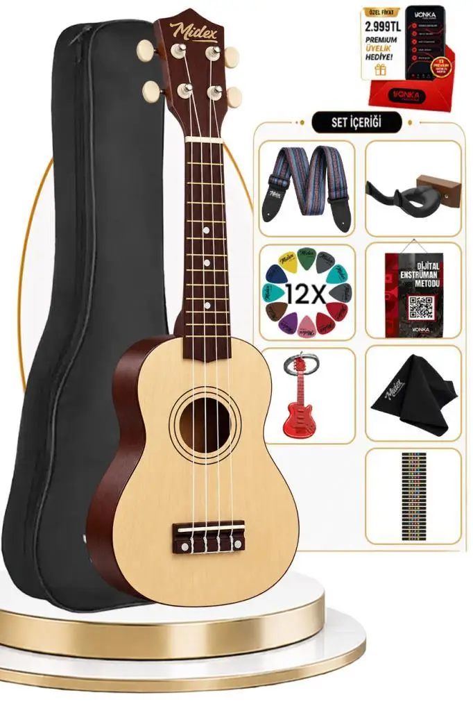 Midex UKX-901NT Naturel Soprano Ukulele (Askı Çanta Pena)