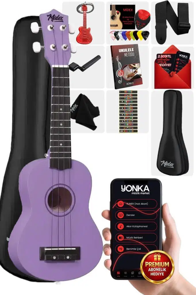 Midex UKX-901PRP Mor Soprano Ukulele (Askı Çanta Metod Pena) Midex UKX-901PRP Mor Soprano Ukulele (Askı Çanta Metod Pena)