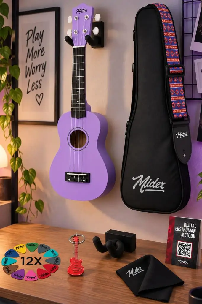 Midex UKX-901PRP Mor Soprano Ukulele (Askı Çanta Metod Pena)