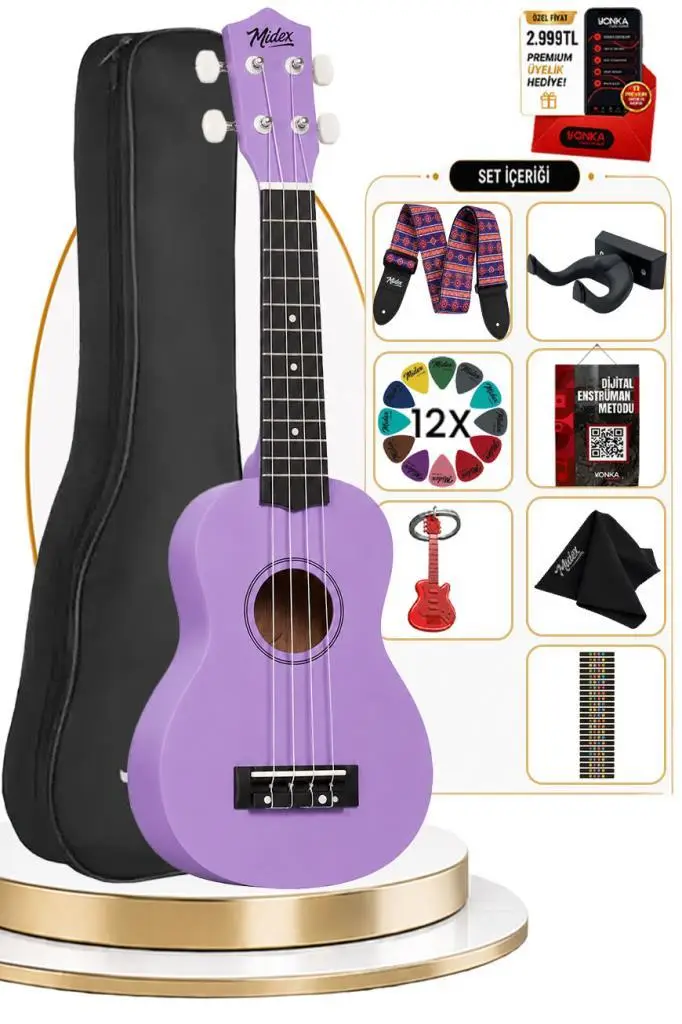 Midex UKX-901PRP Mor Soprano Ukulele (Askı Çanta Metod Pena)
