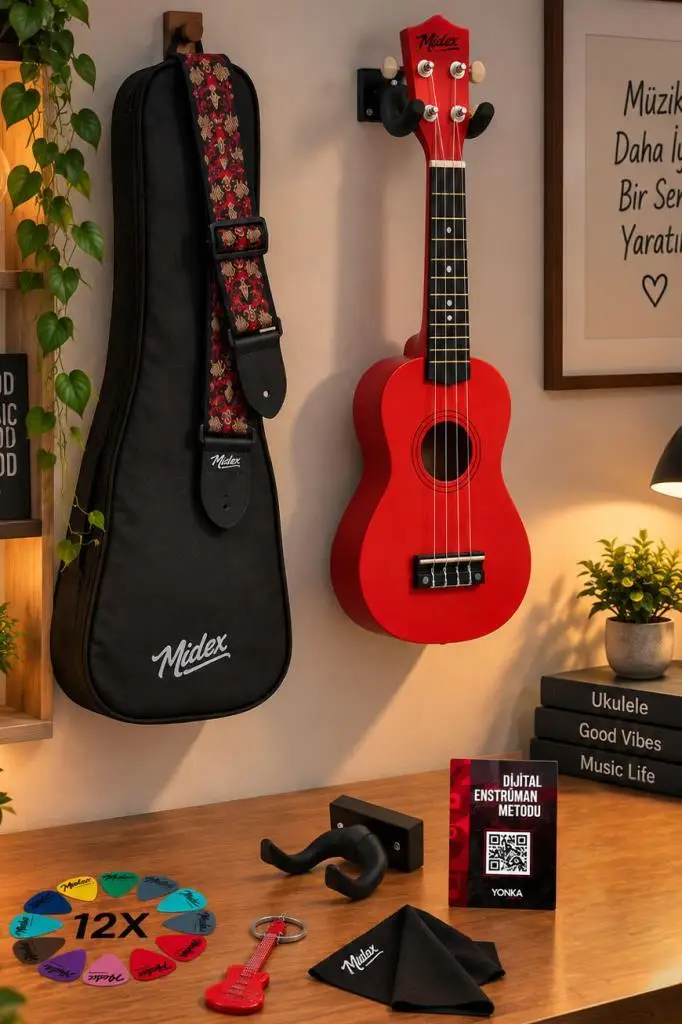 Midex UKX-901RD Kırmızı Soprano Ukulele (Askı Çanta Metod Pena)