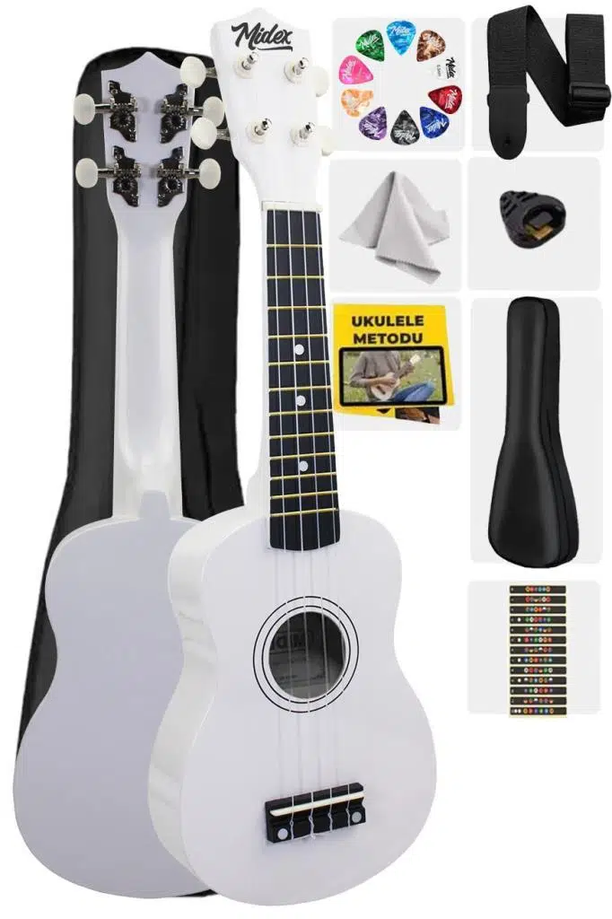 Midex UKX-901WH Beyaz Soprano Ukulele (Askı Çanta Pena)