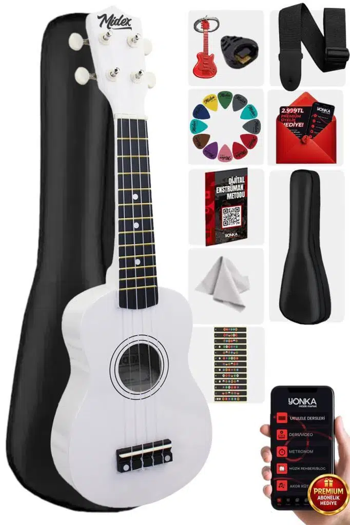 Midex UKX-901WH Beyaz Soprano Ukulele (Askı Çanta Pena)