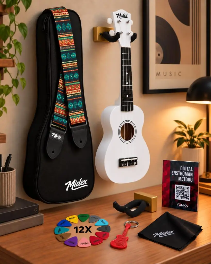 Midex UKX-901WH Beyaz Soprano Ukulele (Askı Çanta Pena)