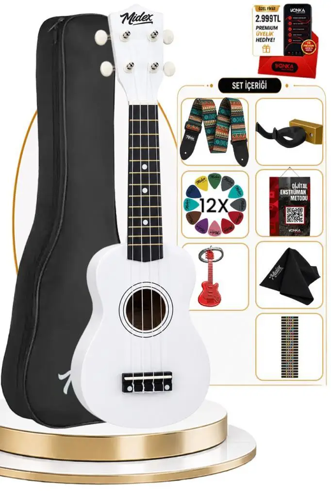 Midex UKX-901WH Beyaz Soprano Ukulele (Askı Çanta Pena)