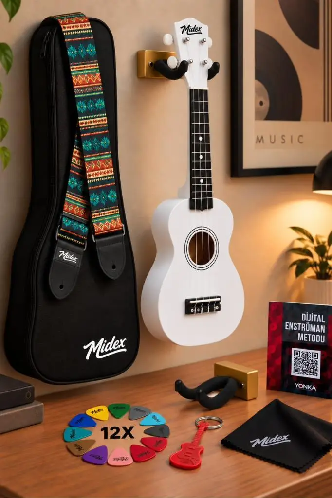 Midex UKX-901WH Beyaz Soprano Ukulele (Askı Çanta Pena)