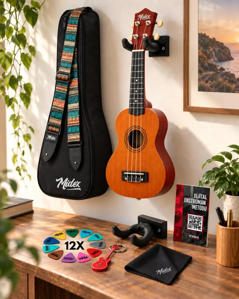 Midex UKX-901YL Turuncu Soprano Ukulele (Askı Çanta Metod Pena)