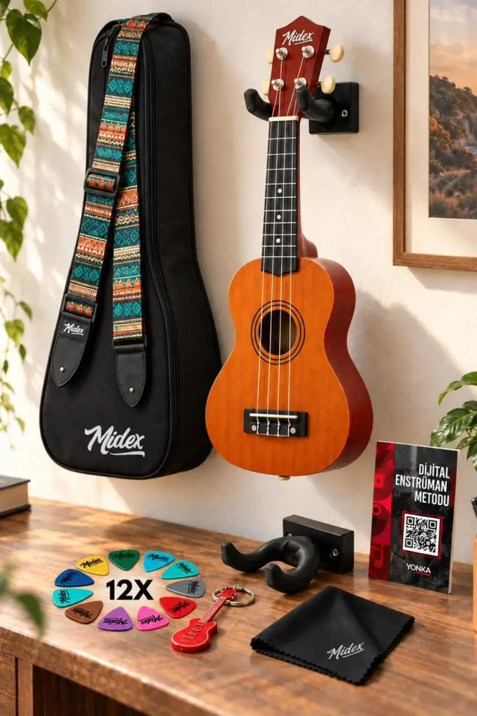 Midex UKX-901YL Turuncu Soprano Ukulele (Askı Çanta Metod Pena)