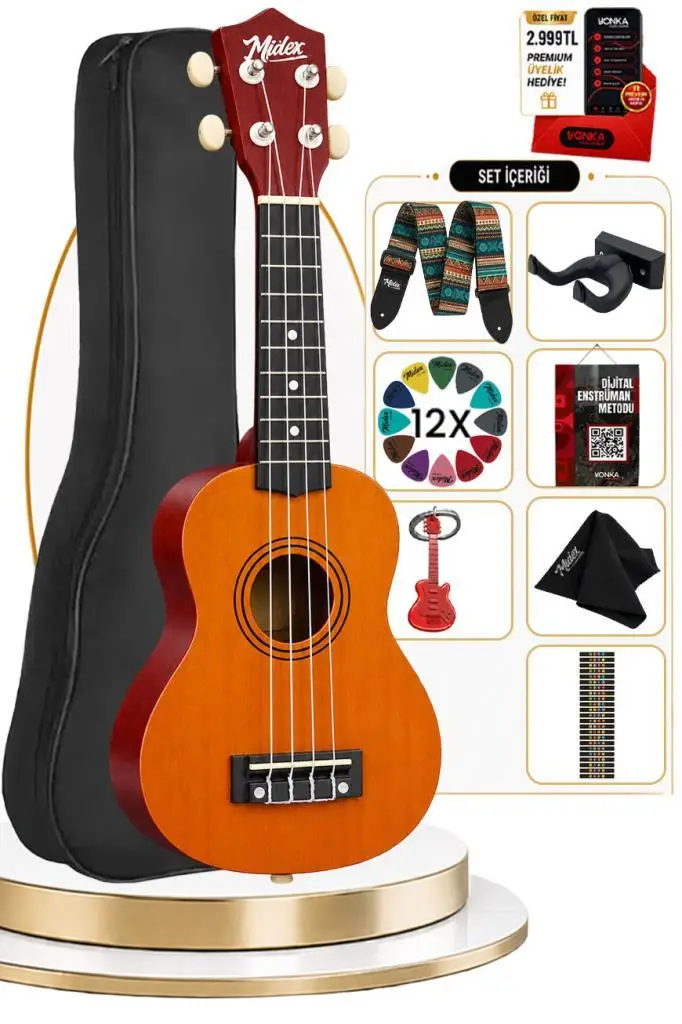 Midex UKX-901YL Turuncu Soprano Ukulele (Askı Çanta Metod Pena)