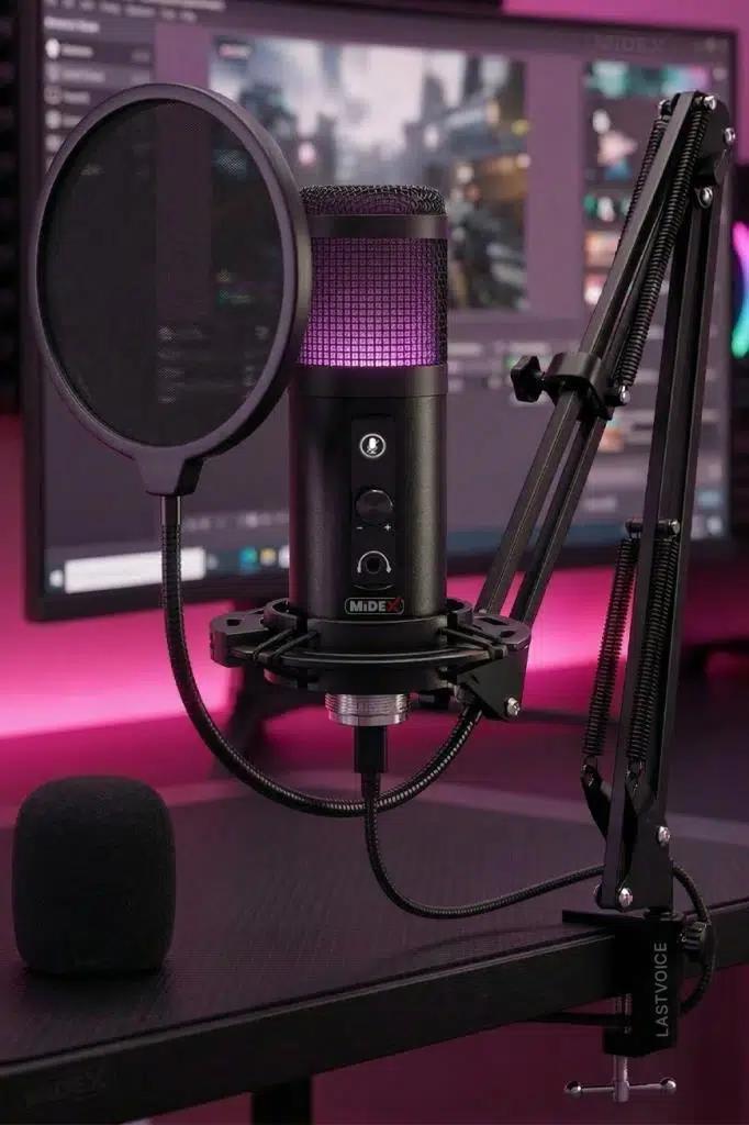 Midex V5 RGB Set USB Oyuncu ve Yayıncı Mikrofonu Condenser Stüdyo (Kayıt Gaming Tiktok Twitch Canlı yayın Discord Youtube)