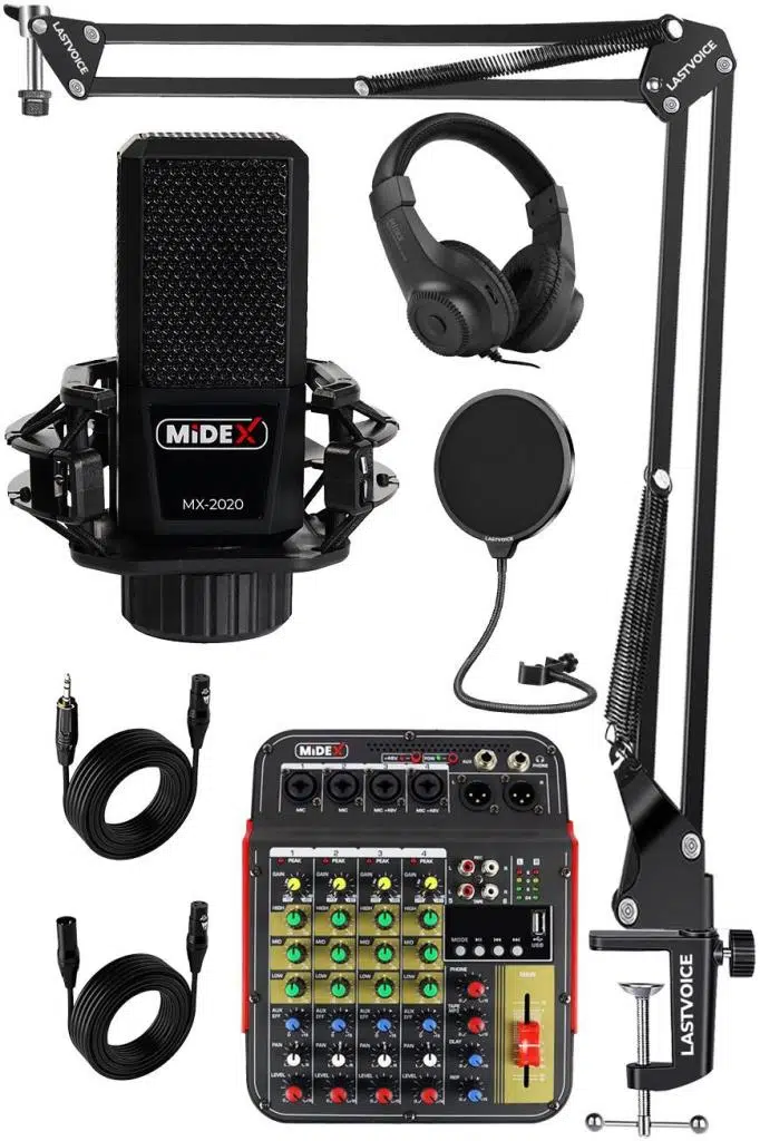 Midex Vokal Paket-1 MX2020 Mikrofon ve MDX-04FXU Stüdyo Mikseri Kulaklık Full Set Midex Vokal Paket-1 MX2020 Mikrofon ve MDX-04FXU Stüdyo Mikseri Kulaklık Full Set