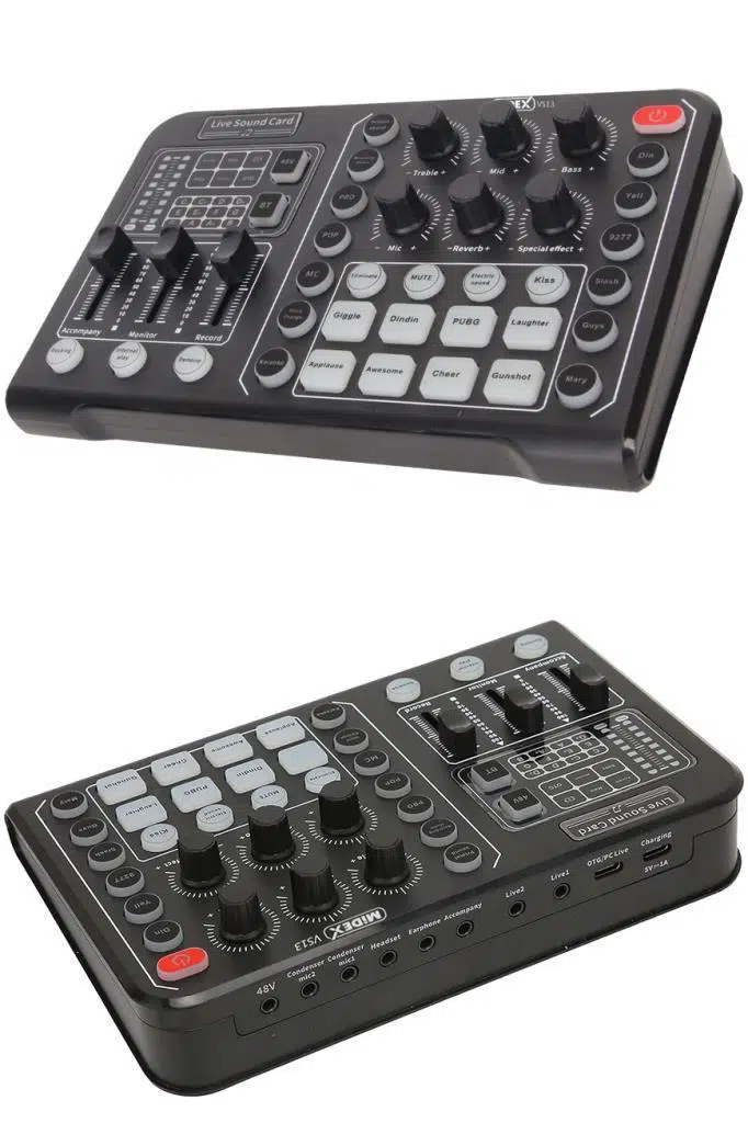 Midex VS13 Üst Kalite Canlı Yayın Stüdyo Kayıt Ses Kartı Efektli Radyo Mikseri Midex VS13 Üst Kalite Canlı Yayın Stüdyo Kayıt Ses Kartı Efektli Radyo Mikseri