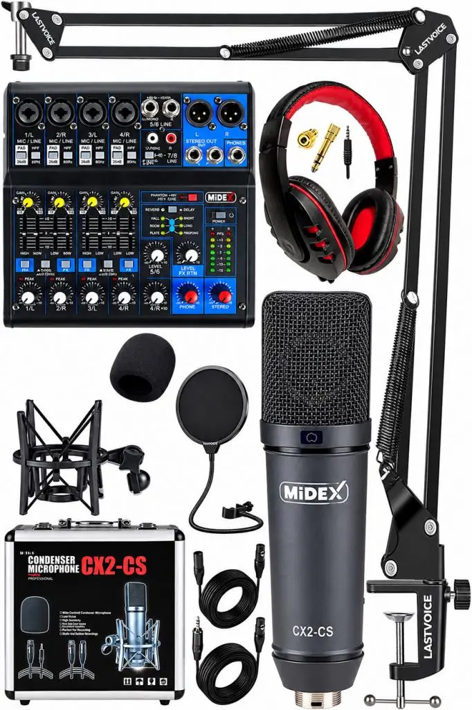 Midex Wizard Paket-3 CX2 Stüdyo Mikrofon MDX-06FXU Stüdyo Kayıt Mikseri Kulaklık Ekipman Seti