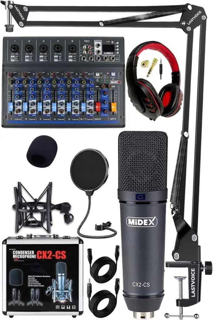 Midex Wizard Paket-4 CX2 Stüdyo Mikrofon MDX-07FXU Stüdyo Kayıt Mikseri Kulaklık Ekipman Seti