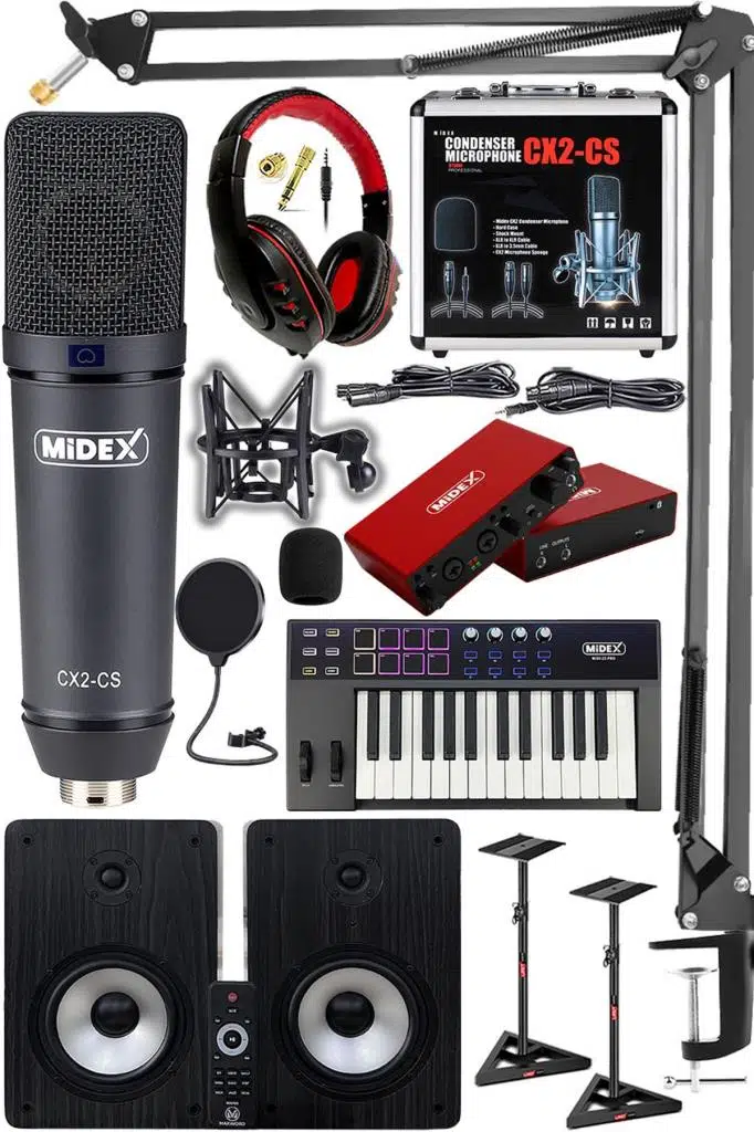 Midex Wizard Paket-6 Stüdyo Ekipmanları Seti (Monitör Mikrofon Ses Kartı Kulaklık Midi Klavye) Midex Wizard Paket-6 Stüdyo Ekipmanları Seti (Monitör Mikrofon Ses Kartı Kulaklık Midi Klavye)
