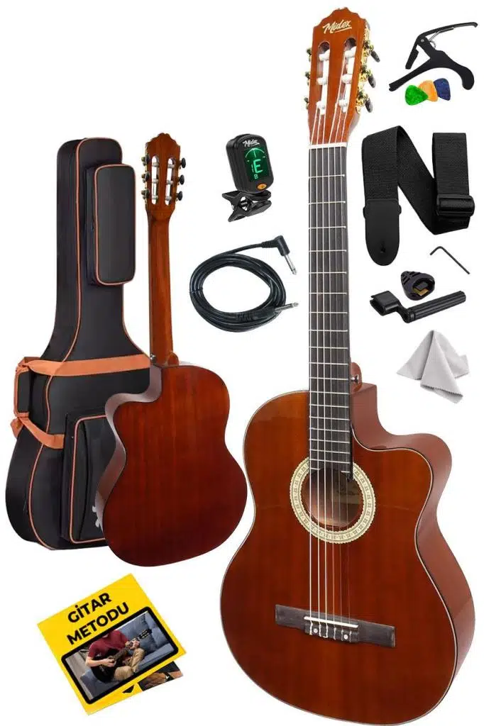 Midex X48 Profesyonel Masif Ağaç Ekolayzerli Elektro Klasik Gitar Seti 4/4 Üst Segment