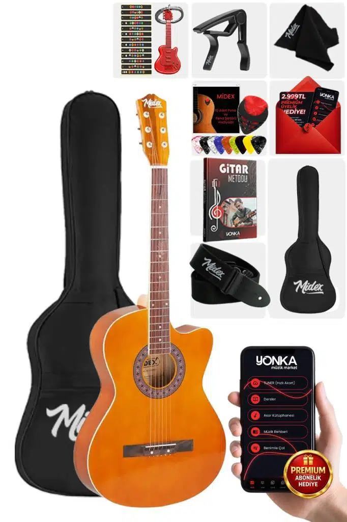 Midex XC-120BRW Kaliteli Akustik Gitar Gül Klavye Sap Ayarlı 4/4 Full Set Midex XC-120BRW Kaliteli Akustik Gitar Gül Klavye Sap Ayarlı 4/4 Full Set