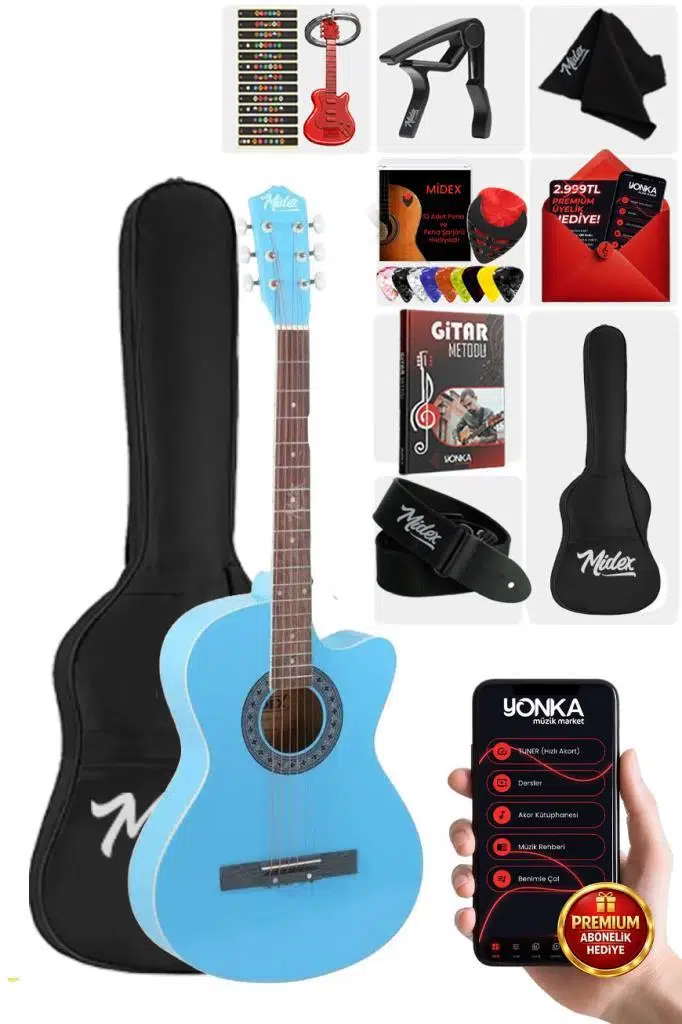 Midex XC-120LTB Kaliteli Akustik Gitar Gül Klavye Sap Ayarlı 4/4 Full Set Midex XC-120LTB Kaliteli Akustik Gitar Gül Klavye Sap Ayarlı 4/4 Full Set