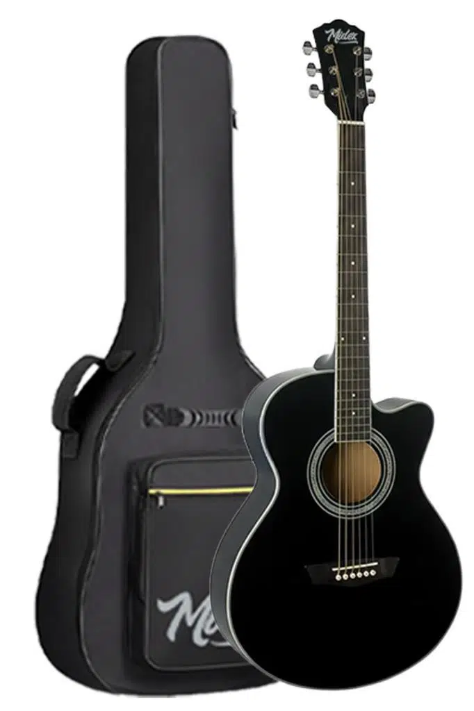 Midex XC-200BK Kesik Kasa Siyah Akustik Gitar 4/4 Yetişkin Üst Segment (Gigbag Çanta Tuner Capo Askı Pena)