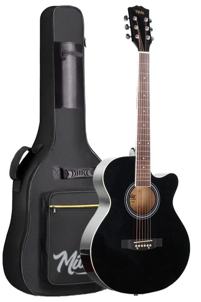 Midex XC-200BK Kesik Kasa Siyah Akustik Gitar 4/4 Yetişkin Üst Segment (Gigbag Çanta Tuner Capo Askı Pena)
