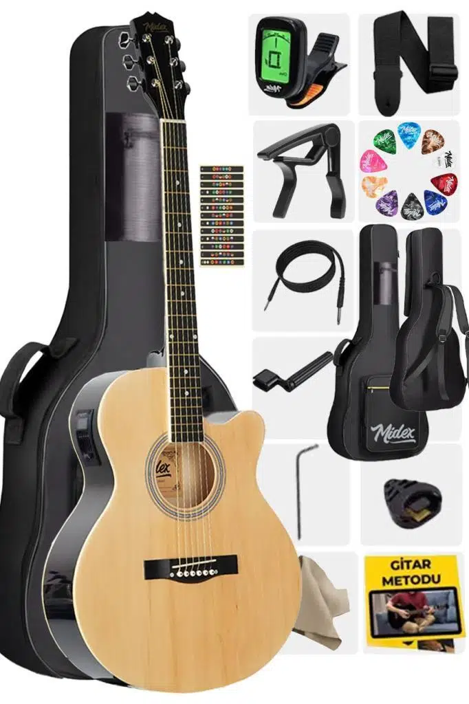 Midex XC-300NT-EQ Profesyonel Elektro Akustik Gitar 4/4 Yetişkin Üst Segment (Çanta Capo Askı Jak Kablo Pena)