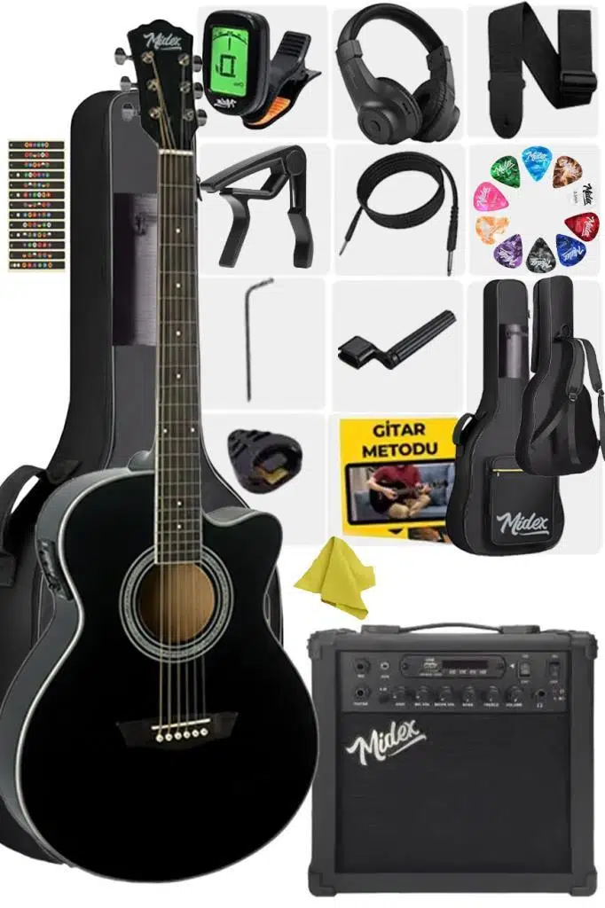 Midex XC-300XBK-AMP Profesyonel AMFİLİ Siyah Elektro Akustik Gitar (Amfi Gigbag Çanta Tuner Capo Askı Jak Kablo Pena) Midex XC-300XBK-AMP Profesyonel AMFİLİ Siyah Elektro Akustik Gitar (Amfi Gigbag Çanta Tuner Capo Askı Jak Kablo Pena)