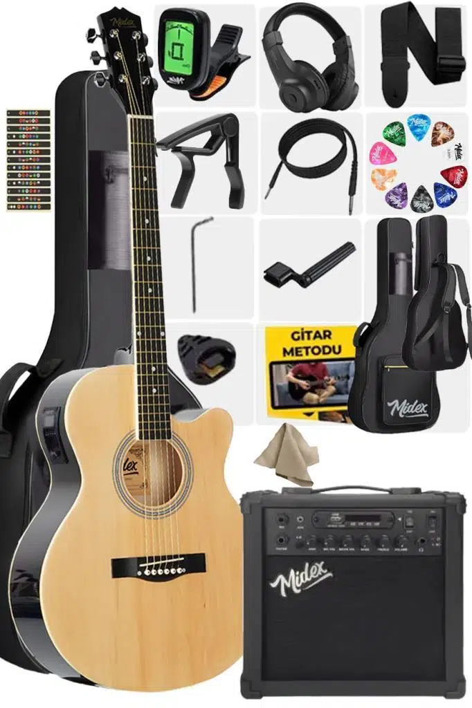 Midex XC-300XNT-AMP Profesyonel AMFİLİ Elektro Akustik Gitar (Amfi Gigbag Çanta Tuner Capo Askı Jak Kablo Pena) Midex XC-300XNT-AMP Profesyonel AMFİLİ Elektro Akustik Gitar (Amfi Gigbag Çanta Tuner Capo Askı Jak Kablo Pena)