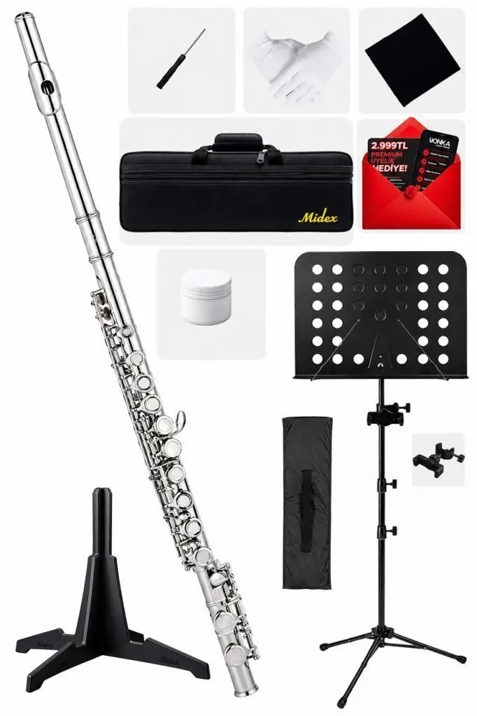 Midex YFL-16G Gümüş Yan Flüt 16 Delikli Gümüş Kaplama Full Set